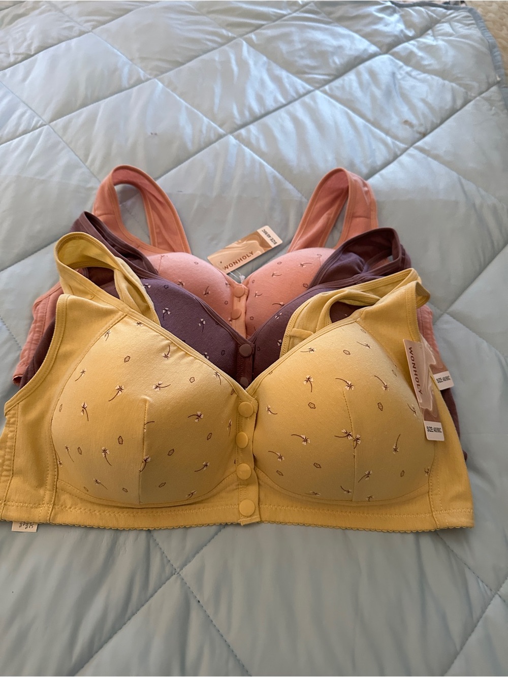 Comfort Front-Closure Wireless Bra in Yellow, Pink & Purple